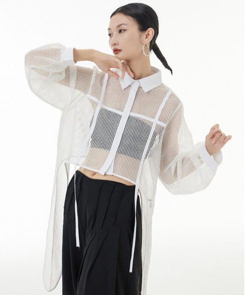 Side Long Mesh Blouse