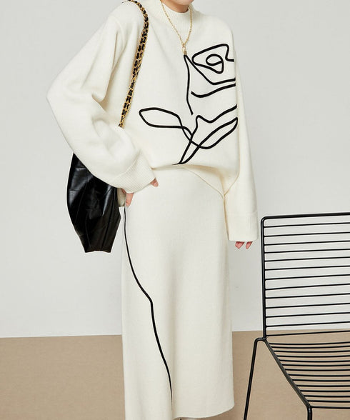 Line Drawing Sweater & Skirt Co-ord