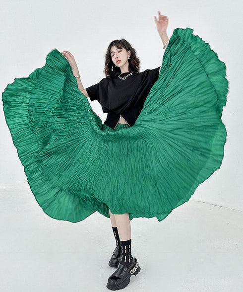 Wrinkle Flare Long Skirt