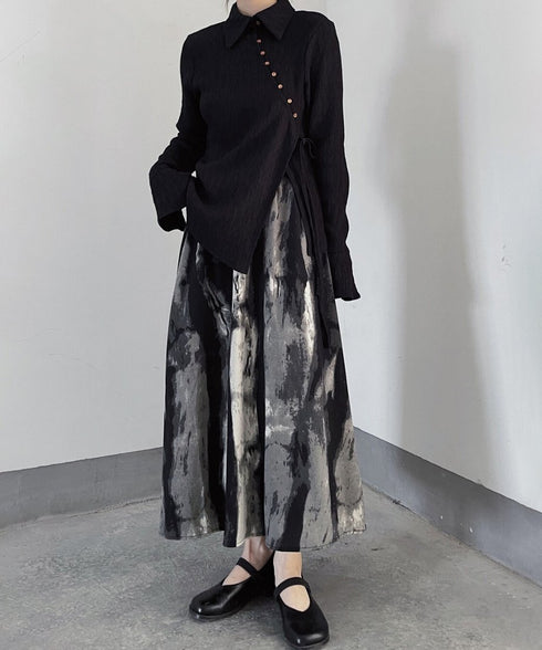 Diagonal Button Front Cut Blouse