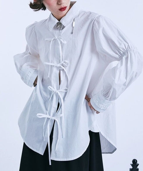 Ribbon Tie Puff Sleeve Blouse