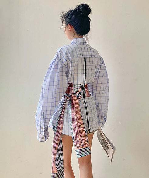 Plaid Obi Belted Check Shirt