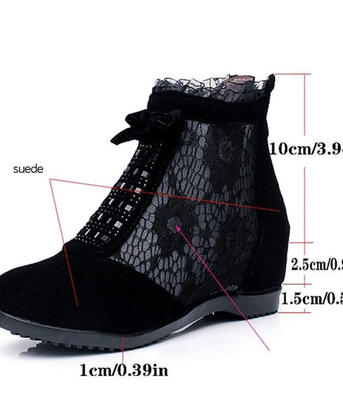 Lace Mesh Ribbon Flat Boots
