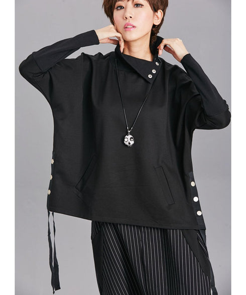 Snap Collar Drawstring Top