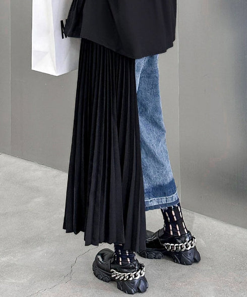 Side Pleat Denim Pants