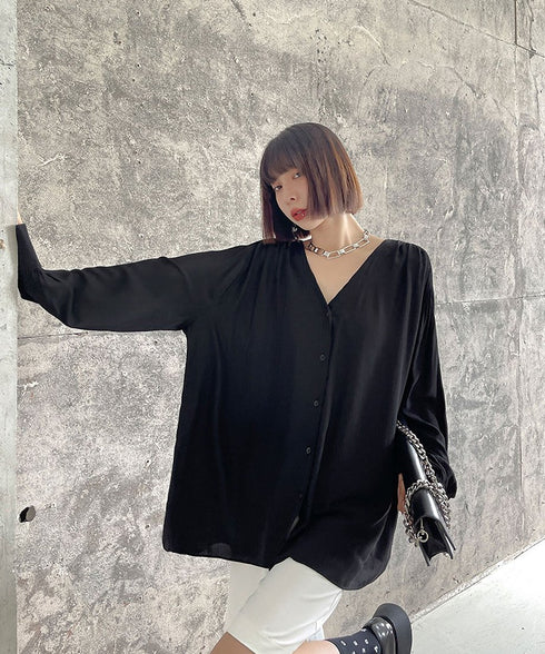 V-Neck Relaxed Satin Blouse