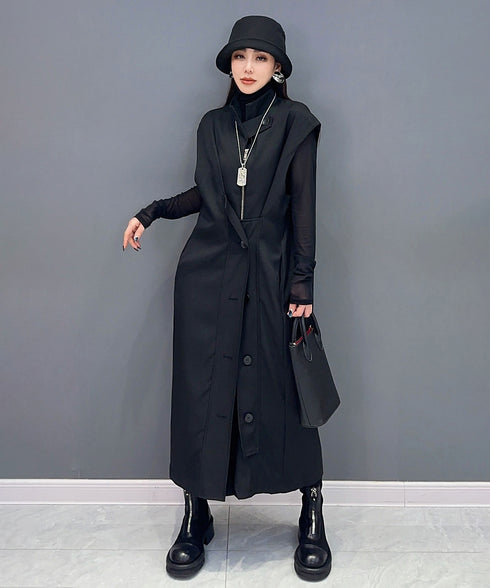 Stand Collar Zip Long Vest