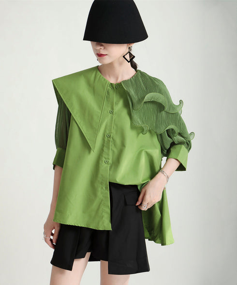 Ruffle Pleated Short Blouse