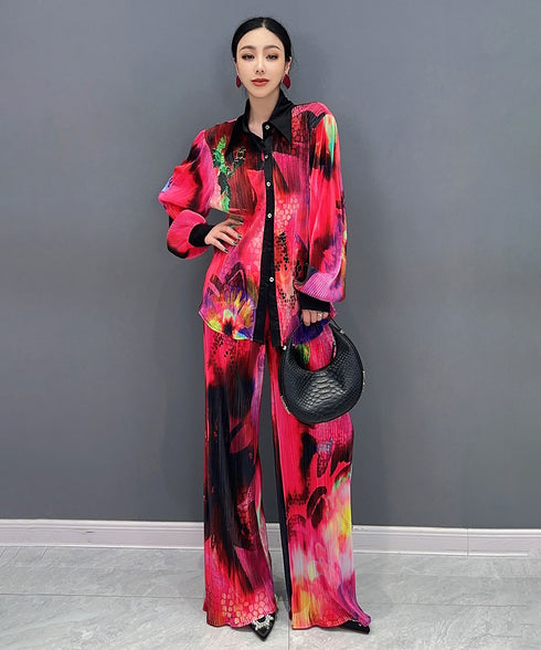 Pleated Blouse & Pants Co-ord