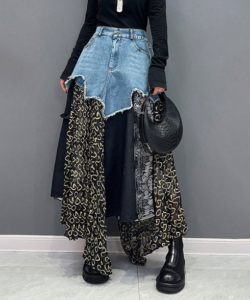 Patchwork Denim Skirt
