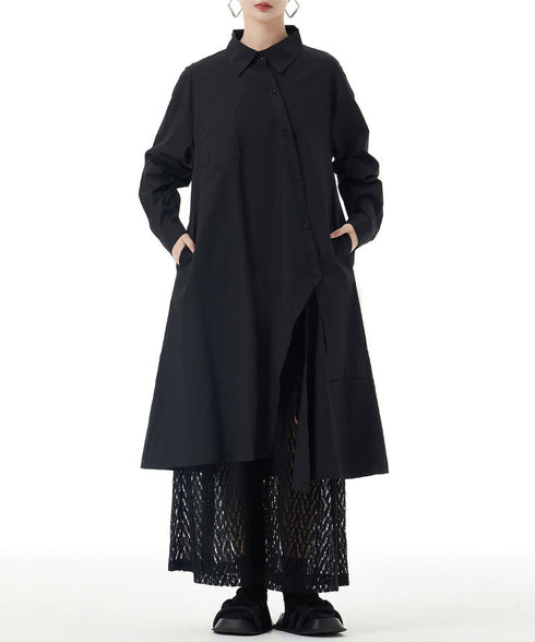 Diagonal Button Long Blouse