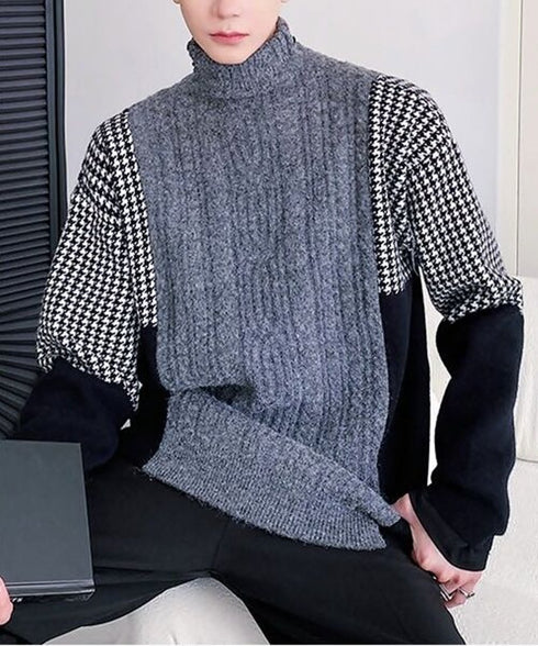 Block Check Turtleneck Knit