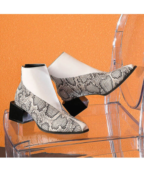 Two-Tone Split Line Ankle Boots