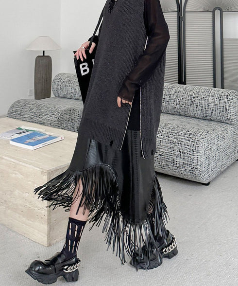 Fringe Faux Leather Skirt