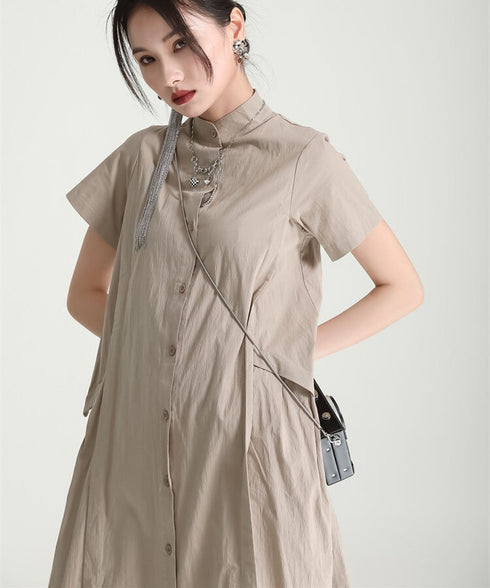 Asymmetric Button Minimal Dress