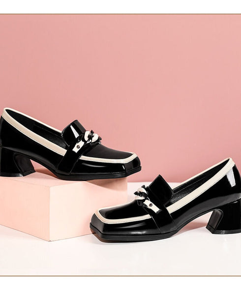 Gloss Chain Accent Loafers