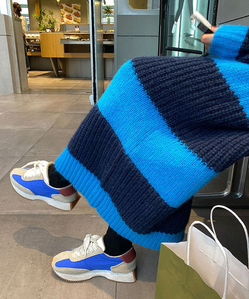 Striped V-neck Sweater Dress