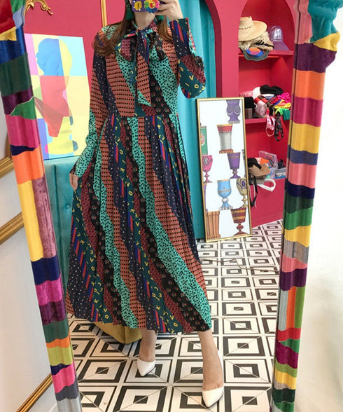 Retro Print Bowtie Dress