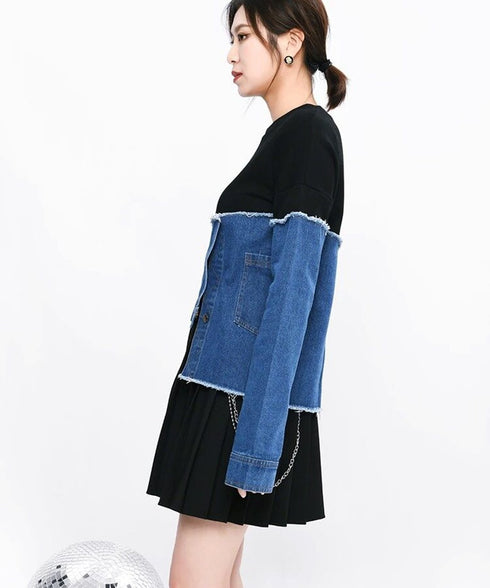 Denim Switching Sweatshirt