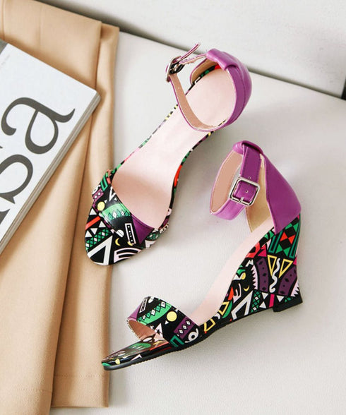 Tribal Pattern Wedge Sandals