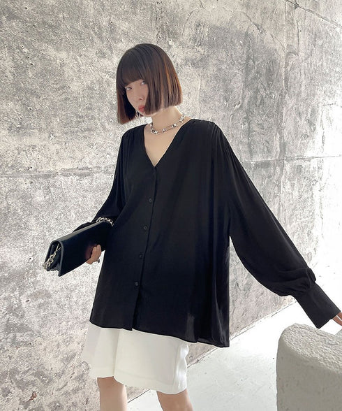 V-Neck Relaxed Satin Blouse