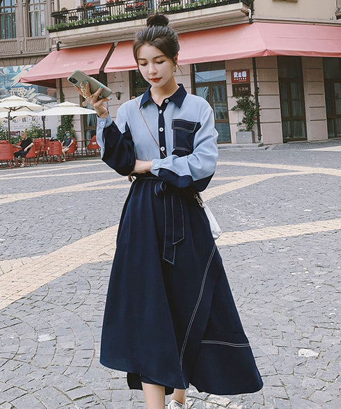 Two-Tone Pocket Shirt Dress