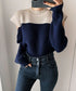 Two-Tone Shoulder Cutout Knit Top