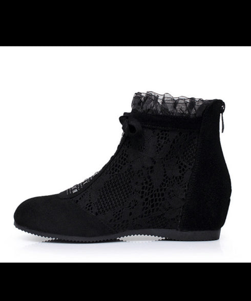 Lace Mesh Ribbon Flat Boots