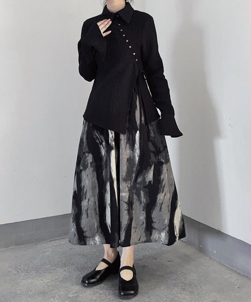 Diagonal Button Front Cut Blouse