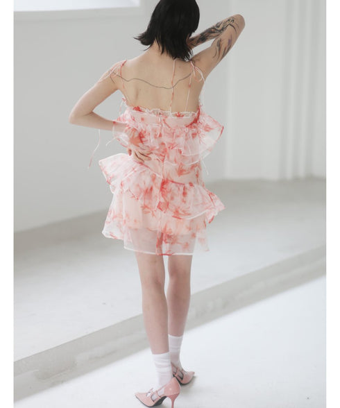 Floral Ruffled Organza Dress