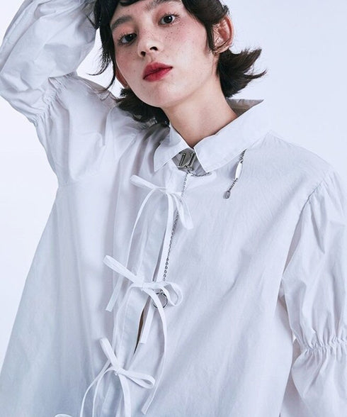 Ribbon Tie Puff Sleeve Blouse