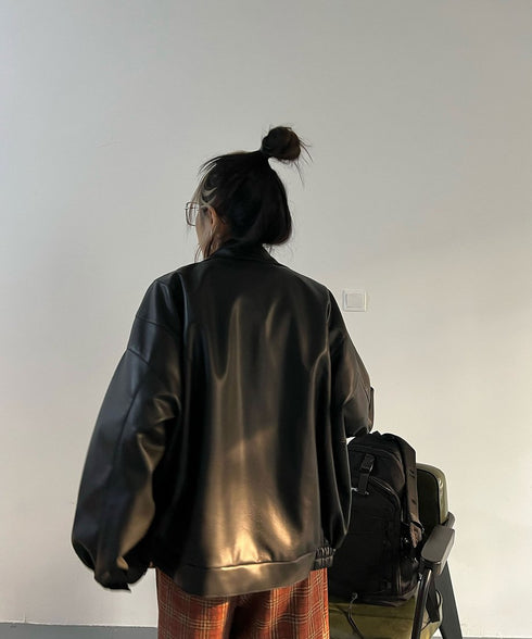 Flap Pocket Faux Leather Jacket