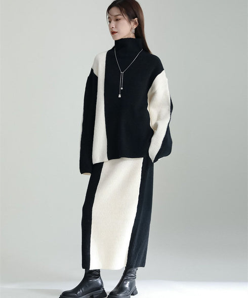 Bicolor Sweater & Skirt Co-ord