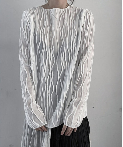 Ripple-fabric Long Sleeve T-shirt