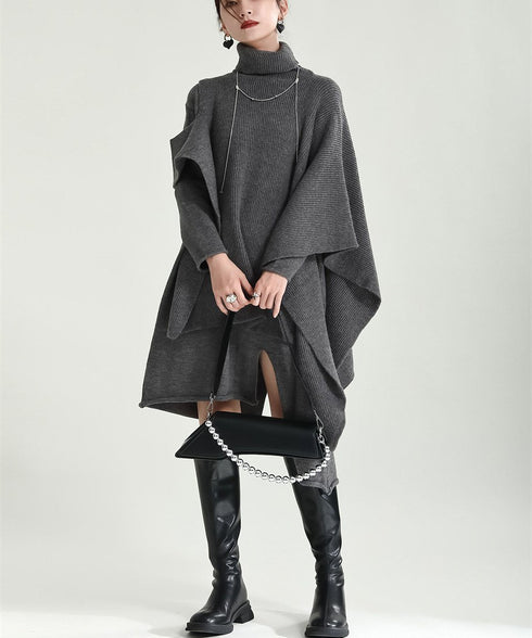 Slit Knit Dress & Poncho Co-ord