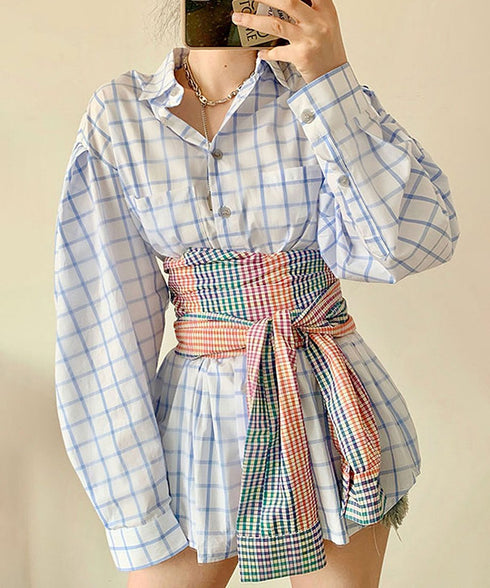 Plaid Obi Belted Check Shirt