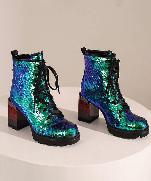 Holographic Sequin Chunky Boots