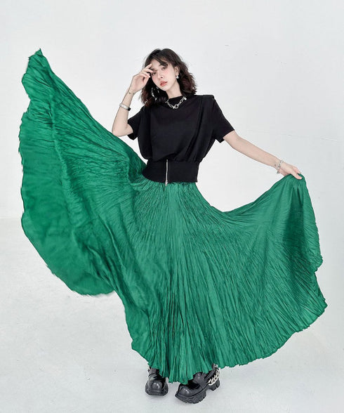 Wrinkle Flare Long Skirt
