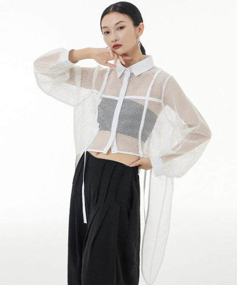 Side Long Mesh Blouse