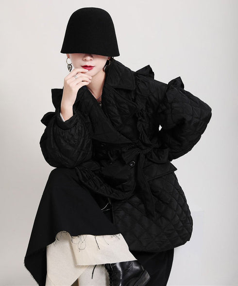 Ruffled Quilted Belted Coat