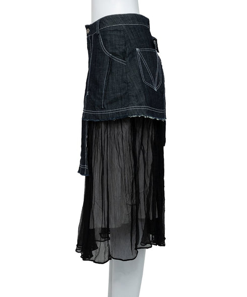 Hem Tulle Denim Skirt