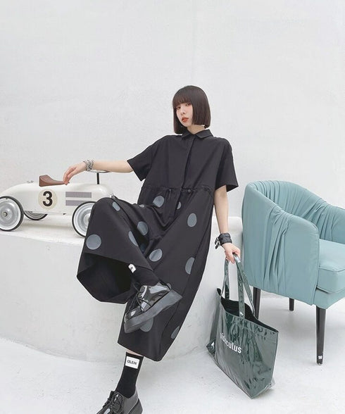 Polka Dot Drawstring Shirt Jumpsuit