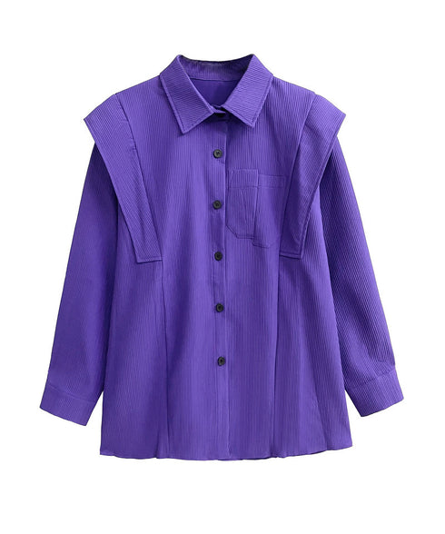 Wing Shoulder Corduroy Blouse