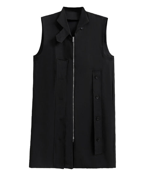 Stand Collar Zip Long Vest