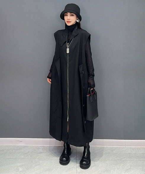 Stand Collar Zip Long Vest