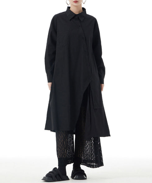 Diagonal Button Long Blouse