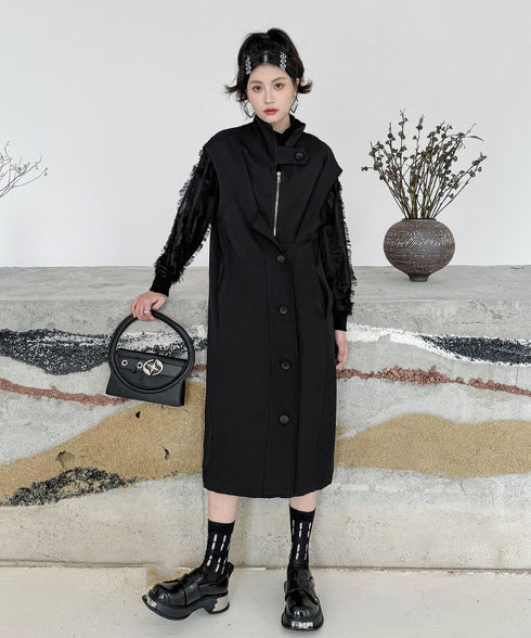 Stand Collar Zip Long Vest