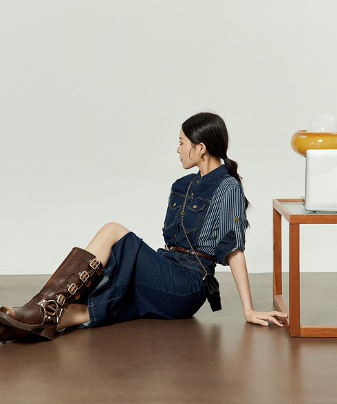 Faux Layered Denim Dress