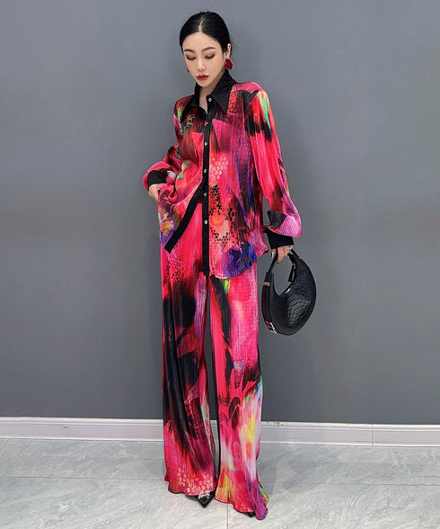 Pleated Blouse & Pants Co-ord