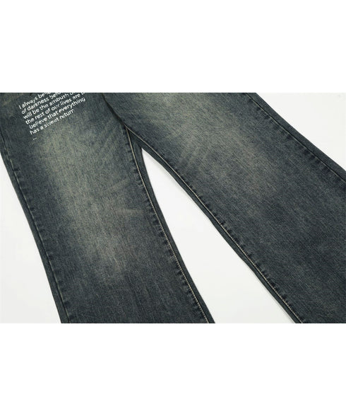 English Letter Print Denim Pants